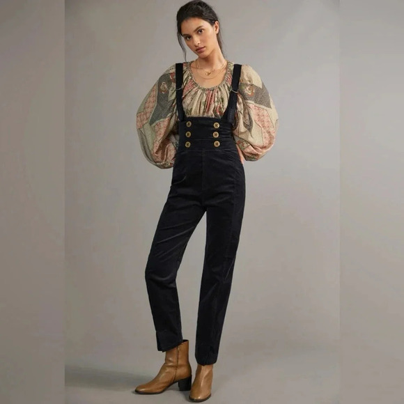 Anthropologie Corduroy Buttoned Pinafore Jumpsuit - Picture 2 of 7